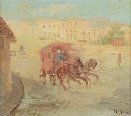 Guido Guidi Livorno 1901 1998 Carrozza , Olio su compensato, cm. 40x45...