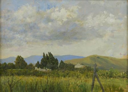 Giuliano Romoli Firenze 1922 Paesaggio , Olio su tavola, cm. 30x40 Firmato in...