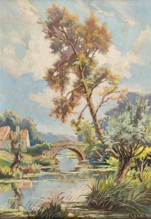 Emile Tatin Francia 1901 2000 Paesaggio , Olio su tela, cm. 55x38 Firmato in...