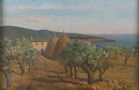 Giovanni Malesci Firenze 1884 Milano 1969 Paesaggio , Olio su tela, cm. 40x60...