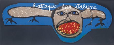 BEN VAUTIER (1935-) L'attaque des italiens 1983acrilico su tavola cm...