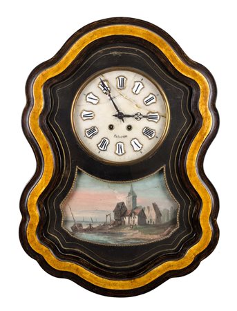 OROLOGIO occhio di bue in vari legni con pittura raffigurante "paesaggio con...