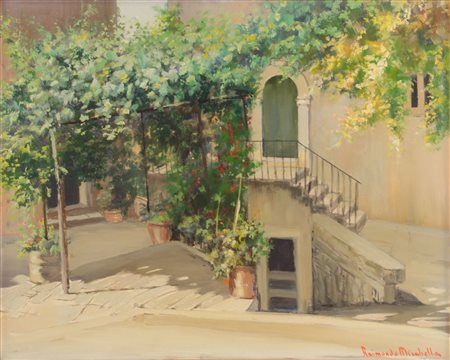 RAIMONDO MIRABELLA (Palermo 1914 - 1979) OLIO su cartone telato "esterno di...