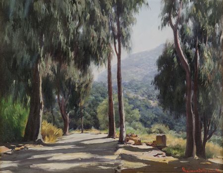 RAIMONDO MIRABELLA (Palermo 1914 - 1979) OLIO su masonite telata "strada...