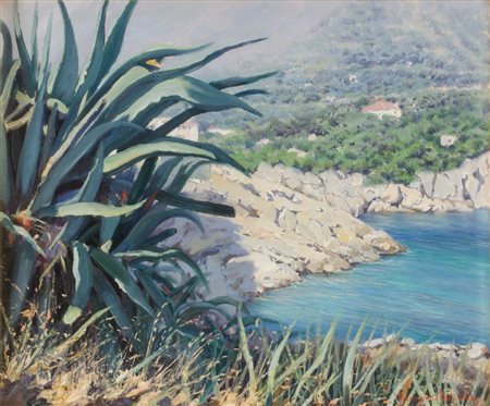 RAIMONDO MIRABELLA (Palermo 1914 - 1979) OLIO su cartone telato "paesaggio...