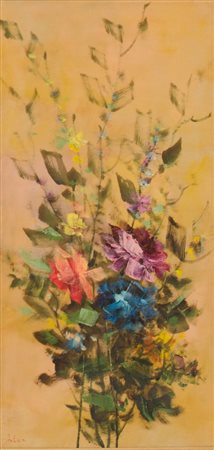 ARBOR OLIO su tela "fiori". XX secolo Misure: cm 60 x 30