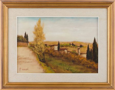 MARIA ARMAND (Lucca 1936) OLIO su tela "panorama toscano". Misure: cm 35 x 50