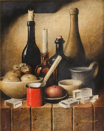 ETRUSCO (Firenze 1924) OLIO su cartone "natura morta", firmato in basso a...