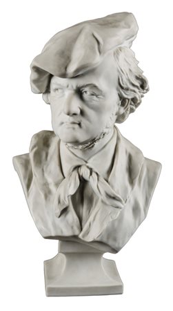 MEZZOBUSTO in biscuit raffigurante "Richard Wagner". Primi '900 Misure: h cm 27