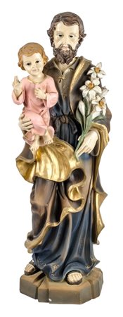 SCULTURA in resina raffigurante "San Giuseppe con Bambinello". XX secolo...