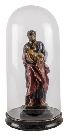 SCULTURA in legno policromo raffigurante "San Giuseppe con Bambino" entro...