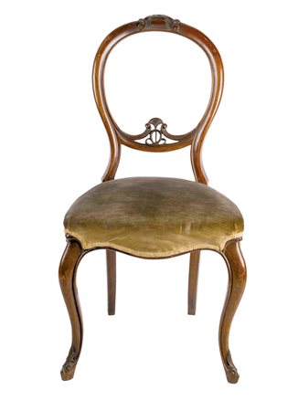 Gruppo di sei sedie in noce, Inghilterra secolo XIX con schienale traforato...