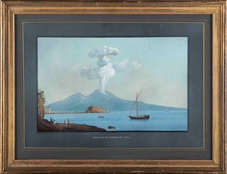 Anonimo del XIX secolo L’eruzione di cenere del 1822 Gouache. Misure cm 35 x 50