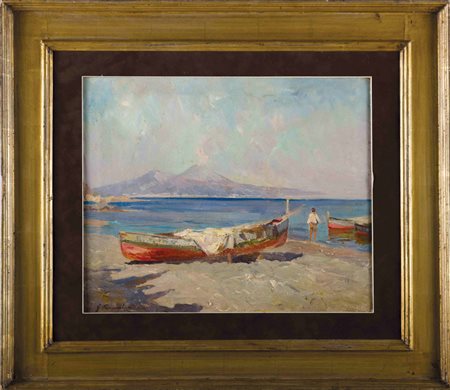 Giuseppe Pennasilico Napoli 1861-Genova 1940 barche di pescatori sulla...