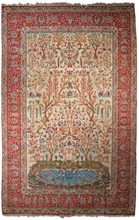 Tappeto Isfahan “Albero della Vita” fondo beige con i toni del rosso e del...
