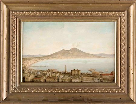 Anonimo del XIX secolo Veduta di napoli con il Vesuvio Olio su tavola. Misure...