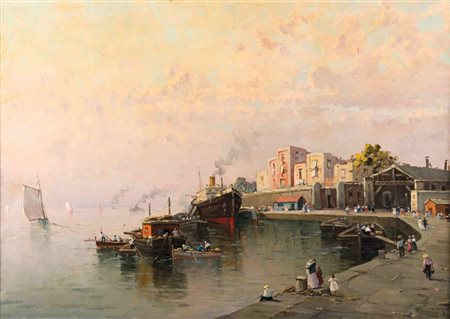 Nicolas De Corsi Odessa 1882-Torre Del Greco 1956 Veduta di Porto Firmato in...