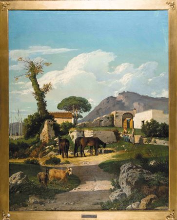 Nicola Palizzi Vasto 1820-Napoli 1870 Fattoria con contadine e armenti...