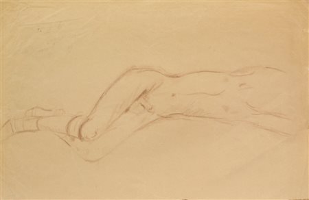 Filippo De Pisis, Nudo con Calze Disteso, matita marrone su carta, cm....