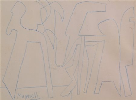Alberto Magnelli, Senza titolo, disegno a pastello su carta, cm. 15x20,...