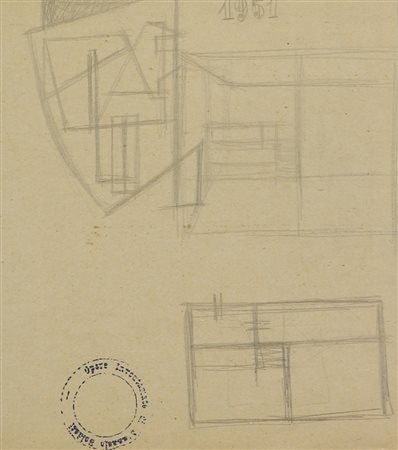 Atanasio Soldati, Studio, 1951, matita su carta, cm. 17x15, timbro "Opera...