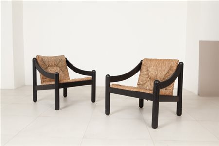 VICO MAGISTRETTI Due poltrone "930 Carimate" per CASSINA, 1963. Legno...