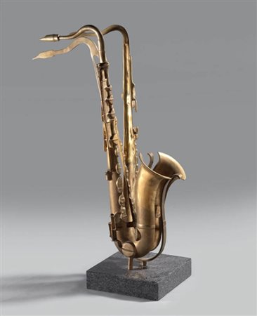 Arman Nizza 1928 - 2005 Saxophone, 1984 Scultura in bronzo dorato, multiplo,...