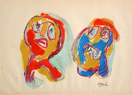 Karel APPEL Amsterdam 1921 Zurigo 2006 Deuse tetes, 1962, tecnica mista su...