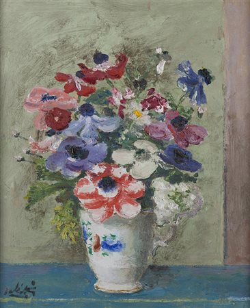 Alberto Salietti (Ravenna 1892 - Chiavari 1961) "Vaso di fiori" olio su...