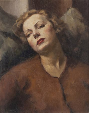 Vittorio Gussoni (Milano 1893 - Sanremo 1968) "Ritratto femminile" olio su...