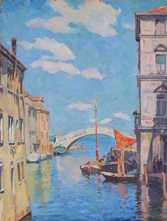 Ugo Celada da Virgilio (Virgilio 1895 - Varese 1995) "Scorcio con ponte" olio...