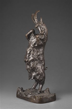 Ignoto "Caprone" scultura in bronzo brunito (h cm 36) Siglato P.T. alla base