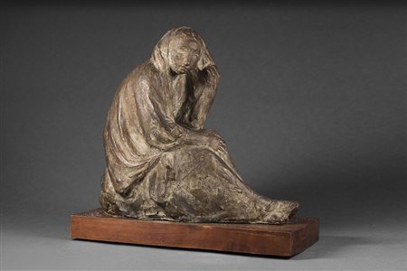 Filippo Tallone (Torino 1902 - 1967) "Donna seduta" scultura in bronzo (h cm...