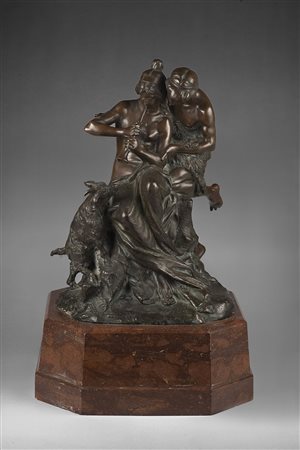 Enrico Tadolini (Roma 1884 - 1967) "Scena pastorale" 1943 scultura in bronzo...