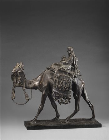 Ernesto Bazzaro (Milano 1859 - 1937) "Maternità beduina" scultura in bronzo...