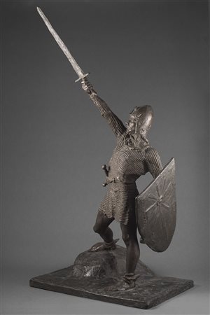 Enrico Butti (Viggiù 1847 - 1932) "Alberto da Giussano" scultura in bronzo (h...