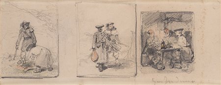 Gerolamo Induno (Milano 1825 - 1890) "Tre studi di figure - Crimea" tecnica...