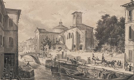 Giovanni Migliara (Alessandria 1785 - Milano 1837) "Milano, Via...