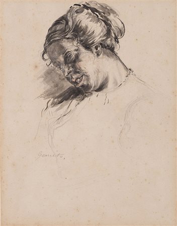 Vincenzo Gemito (Napoli 1852 - 1929) "Ritratto femminile" tecnica mista su...