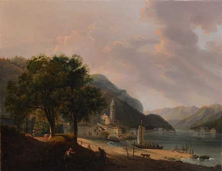 Giovanni Migliara (Alessandria 1785 - Milano 1837) "Veduta lacustre" olio su...