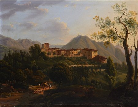 Giovanni Migliara (Alessandria 1785 - Milano 1837) "Scorcio con paese di...