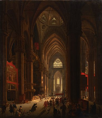 Giovanni Migliara (Alessandria 1785 - Milano 1837) "Processione nel Duomo di...