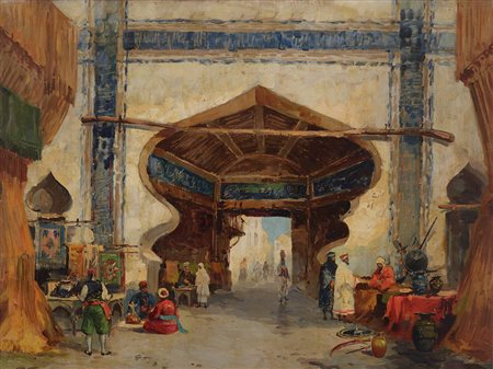 Cesare Biseo (Roma 1843 - 1909) "Porta orientale" olio su tela (cm 57x67)...