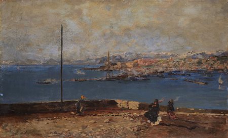 Pompeo Mariani (Monza 1857 - Bordighera 1927) "Veduta del porto di Genova"...