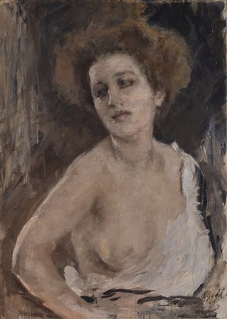 Emilio Gola (Milano 1851 - 1923) "Ritratto femminile" olio su tela (cm 69x49)...