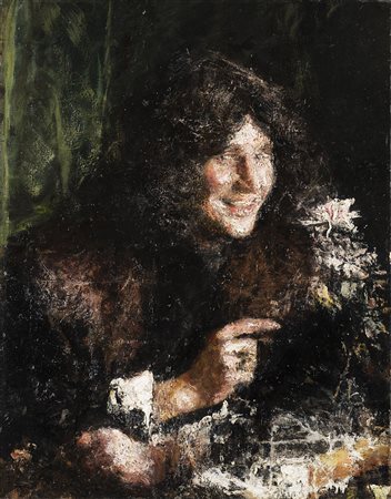 Antonio Mancini (Roma 1852 - 1930) "Sorriso" olio su tela applicata a cartone...
