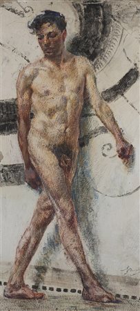 Giulio Bargellini (Firenze 1875 - Roma 1936) "Nudo virile" olio su cartone...