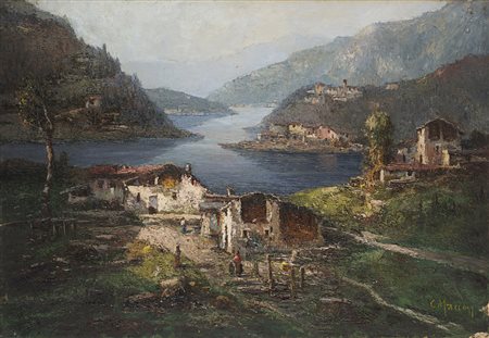 Giorgio Marcon (Venezia 1924 - 0) "Lago di Lugano" olio su tela (cm 69x100)...
