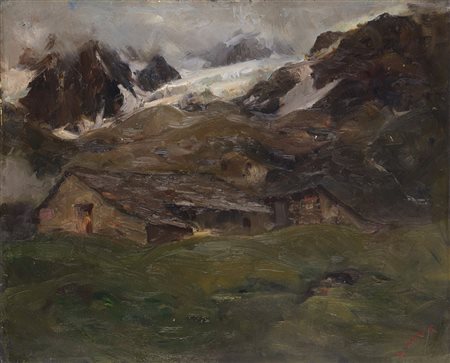 Italo Mus (Chatillon 1892 - St. Vincent 1967) "Tormenta sul ghiacciaio di...