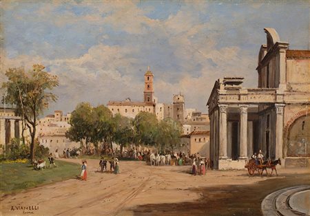 Achille Vianelli (Porto Maurizio 1803 - Benevento 1894) "Campo Vaccino" olio...
